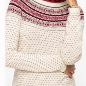 Talbots Sz M Fair Isle Lambswool Blend Cream and Red Knit Sweater